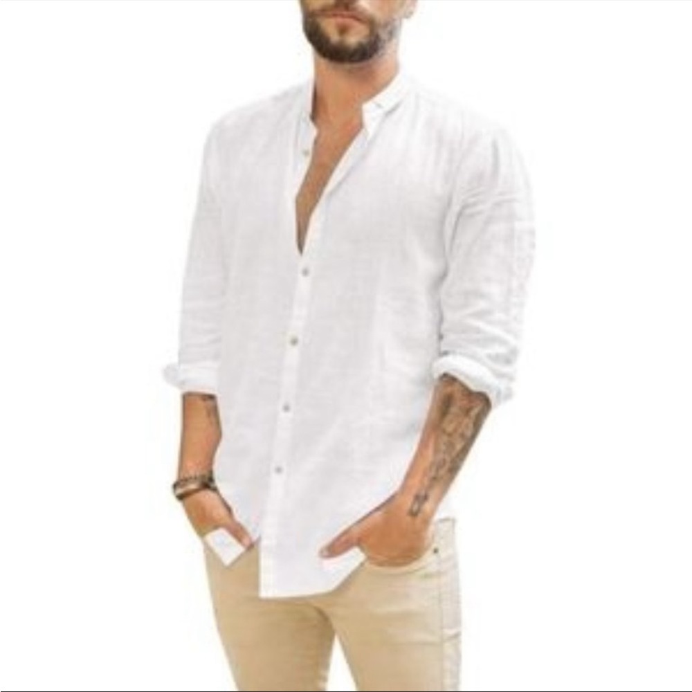 - NEW Linen Button Down Beach Shirt